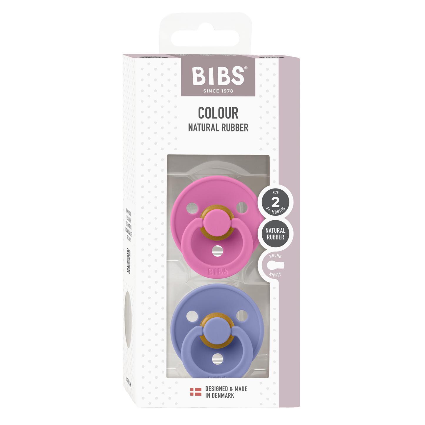 BIBS Colour 2 PACK Rund Latex Size 2 Bubblegum/Peri