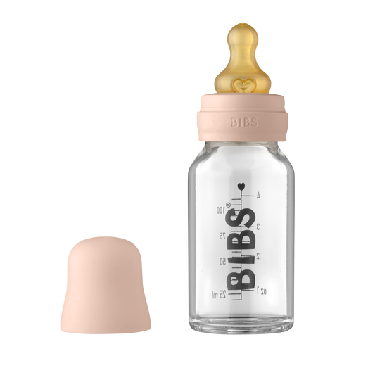 BIBS glas-sutteflaske med  Latexsut 110ml/ blush